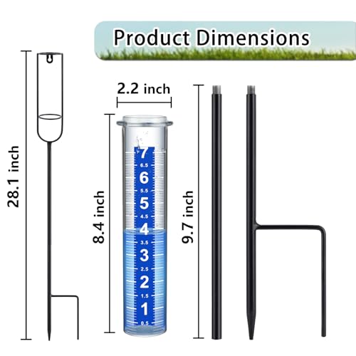 Rain Gauge Outdoor, New Upgraded Distinct Thickened Tube Rain Measure Gauge with Bold White Large Numbers, Adjustable Height Accurate Rain Meter Stake for Garden Lawn Patio - size: 3-Section Rain gauge White