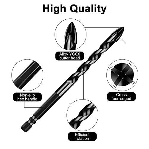Masonry Drill Bits Set 10 Pcs (3/16"-1/2"), Concrete Drill Bit - size: 3/16-1/2", 10 Pcs