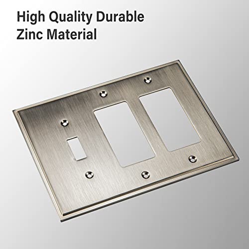 Henne Bery Soft Modern Decorative Wall Plate Switch Plate Outlet Cover (Double Decorator/Single Toggle, Satin Nickel) - style: Double Decorator/Single Toggle