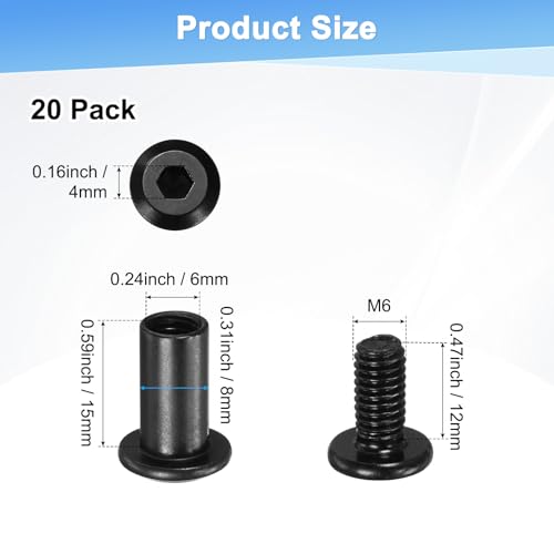 M METERXITY Hex Drive Socket Cap Bolt M6 x12mm for Furniture Assembly 20Pcs - size: M6 x 12mm