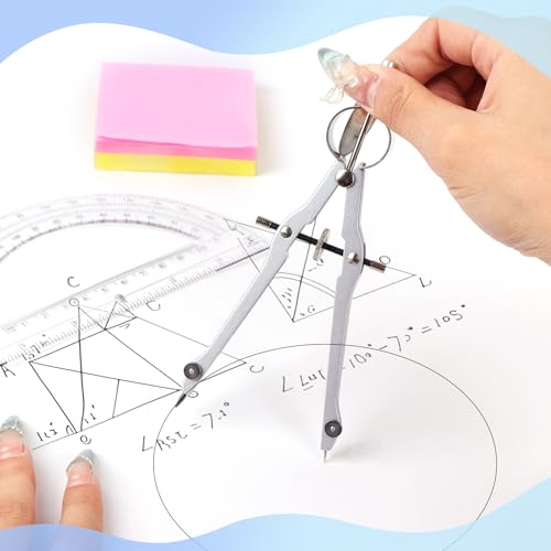 Unjoo Compass and Protractor Set, Math Compass for Geometry (Silver) - color: Silver
