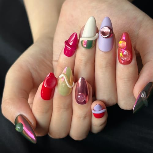 MAGLFELL Handmade Nails Press On Nails Almond Art False Nails Women's Nails Kit (Size S) - color: Pink, size: S