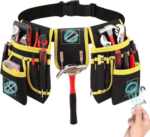 Tool Belt with 27 Pockets and 3 Magnetic Zones, Freely-Combinable Toolbelt - color: Yellow
