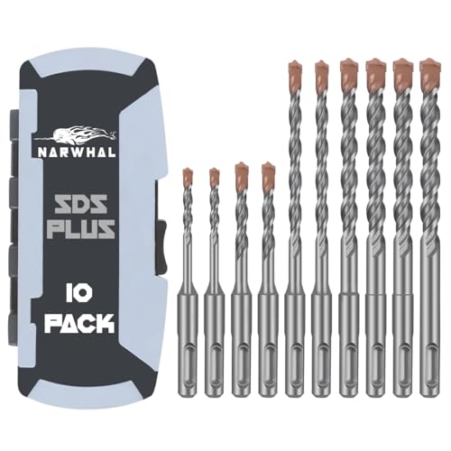 SDS Plus Rotary Hammer Drill Bit Set (10 Pack - 1/8", 1/4", 5/16", 3/8", and 1/2") Carbide Tipped - Perfect for Drilling Through Concrete, Cement, Stone, Brick, Ceramic Pots, & More! - size: 1/8", 1/4", 5/16", 3/8", 1/2" - 10 Pack