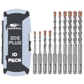 SDS Plus Rotary Hammer Drill Bit Set (10 Pack - 1/8", 1/4", 5/16", 3/8", and 1/2") Carbide Tipped - Perfect for Drilling Through Concrete, Cement, Stone, Brick, Ceramic Pots, & More! - size: 1/8", 1/4", 5/16", 3/8", 1/2" - 10 Pack