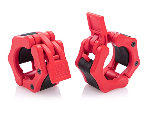 Olympic Barbell Clamps Collars Quick Release Pair Weight Clips for 2 inch Barbell RED - color: Red, size: Olympic 2"