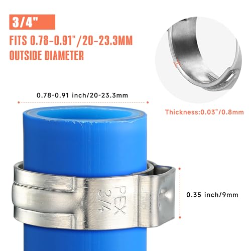 126pcs 3/4 inch PEX Cinch Clamps Rings, 304 Stainless Steel Pex Crimp Rings, Heavy Duty Thickened Single Ear Hose Clamps for PEX Tubing Pipe Fitting Connections - color: 126 Pcs, size: 3/4 inch