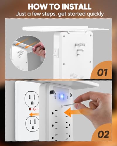 Saker Outlet Extender with Night Light, 6 AC, 4 USB, Surge Protector - style: Multi-Plug Outlet with Night Light