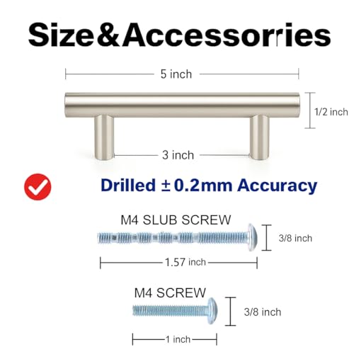35 Pack | Brushed Nickel Cabinet Pulls 3 Inch – German Krupp Stainless Steel Cabinet Handles Silver, CNC Precision ±0.01mm, Family Kitchen Renovation Set, Durable and Unified Look - color: Brushed Nickel, size: 3 inch Hole Center