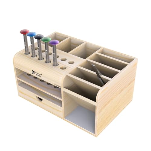 HZY Classic Wooden Tool Box with 20 Compartments for Screwdriver, Tweezers, Mobile Phone Repair, Desktop, Home DIY, Brown - style: Classic Wooden Tool Box