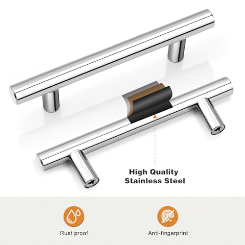 Probrico 5 Pack | 3-3/4 Inch Cabinet Pulls Polished Chrome Stainless Steel Kitchen Drawer Pulls, Chrome Kitchen Cabinet Handles 3.75 Inch Hole Center, 6 Inch Length - color: Polished Chrome, size: hole center 3-3/4"