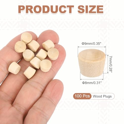 MECCANIXITY 100 Pcs Wood Plugs, 11/32" Flat Head Wood Plugs for Screw Holes Wooden Screw Hole Covers for Furniture Cabinets DIY Projects Assortment Kit - size: 11/32"