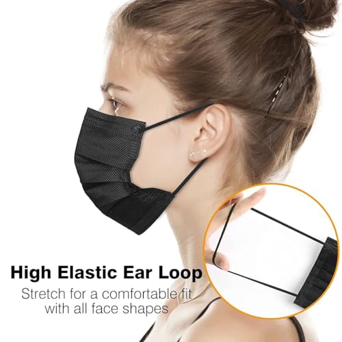 1000pcs Bulk Black Disposable Face Mask for Adults (20 Package X 50pcs), 3-Ply Solid Breathable Earloop Full Face Protection
