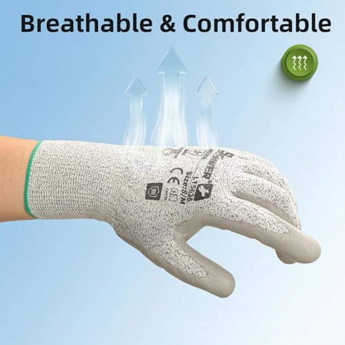 Schwer 6 Pairs A2 Cut Resistant Work Gloves, Ultra Durable, LT5636, L - size: Large