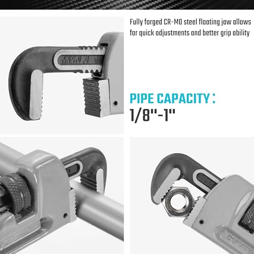DURATECH 8-inch Aluminum Straight Pipe Wrench, Adjustable Plumbing Wrench - size: 8-inch, style: Straight