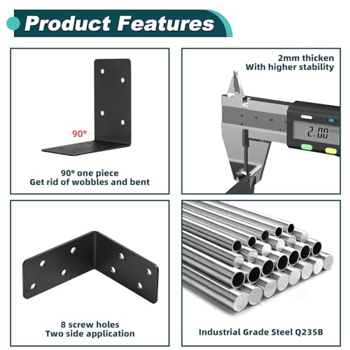 20Pcs Corner Braces,4x4x2 Black L Brackets,Right Angle Bracket - size: 4X4X2''