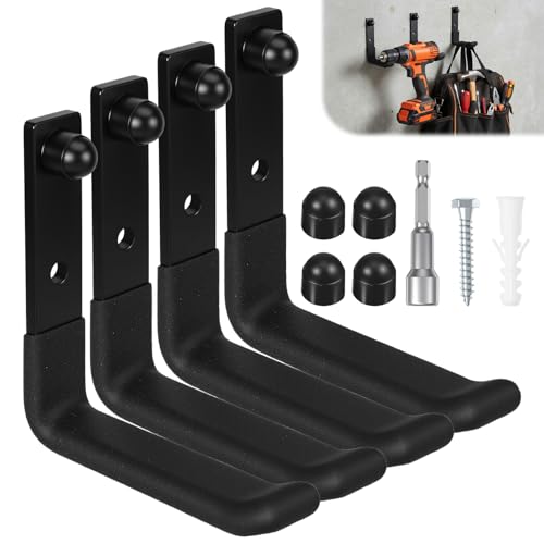 4pcs Garage Hooks Heavy Duty 4inch Ladder Hanger for Garage Wall-Mount Ladder Hooks Wall Storage Hook Steel garages for Walls for Hanging Heavy Duty Shed Tools,Hoses,Shovel,Ropes