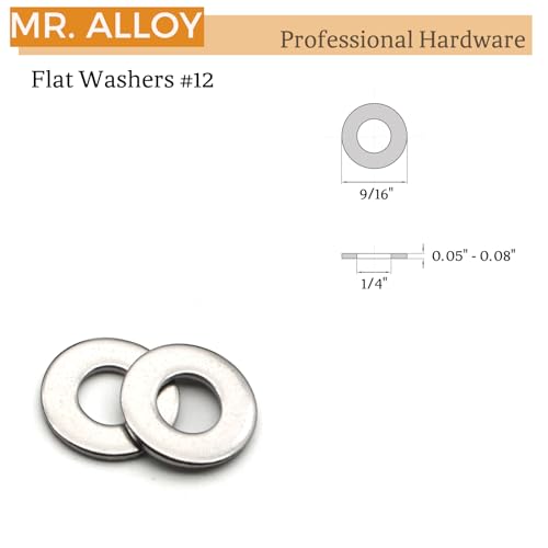 #12 Stainless Steel Flat Washers, 1/4" ID x 9/16" OD, 100 Pack - size: #12 (100)