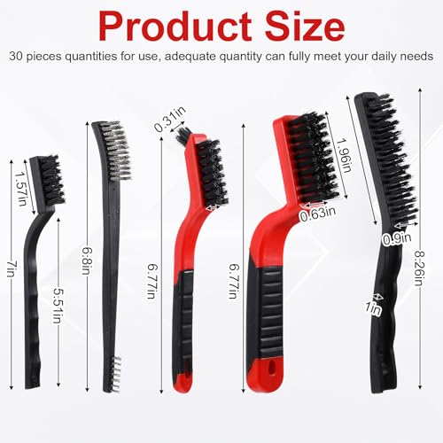 30 Pcs Wire Cleaning Brushes Set, Stainless Steel Nylon Brass Wire Brushes, Metal Brush Grip Paint Remover with Curved Handle for Rust Remover and Paint Removal, Drill, Scrub(Red, Black, Silver, Gold)