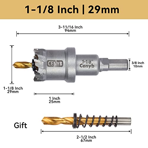1-1/8" (29mm) Tungsten Carbide Tipped Hole Saw with 2Pcs Titanium-Plated Pilot Drill Bits for Hard Metal,Stainless Steel,Iron,Aluminum Alloy,Wood and Plastic - size: 29mm | 1-1/8"