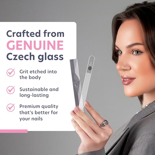 Bona Fide Beauty Czech Glass Nail File (Clear Color) with Silver Hardcase | Genuine Czech glass nail file for natural nails, keratin sealing nail file, fingernail file with protective case - color: Clear