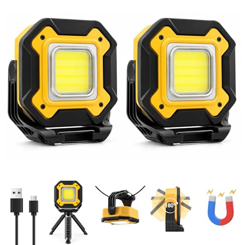Rechargeable Magnetic Work Light for Repair Mechanic, 6000mAh 2Pack - color: Yellow