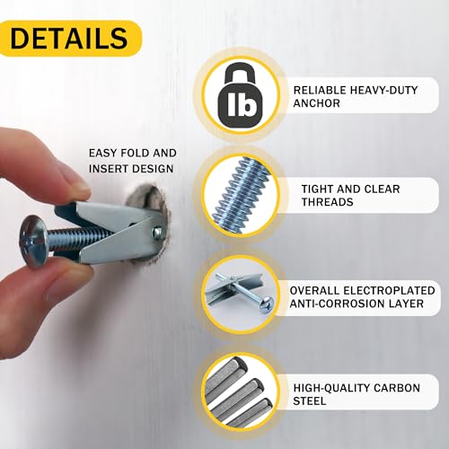 Toggle Bolts for Drywall 30 Sets, 3 Sizes Hollow Wall Anchors Kit with Bit