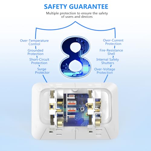 2 Pack Wall Outlet Extender, 6 Outlet Splitter with 4 USB Ports (2 USB C), 3 Sided 1050J Multi Plug with Surge Protector for Home Office Kitchen Travel-ETL - color: White-6 Outlets-2 Pack