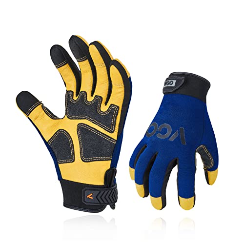 Vgo... 1-Pair Safety Work Gloves for Men,Anti-Vibration,Abrasion Resistant,Leather Work Gloves (XL,Blue, PA7726) - size: X-Large (Pack of 1), style: Blue&yellow-pig Leather