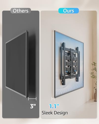 MOUNTUP Ultra Slim TV Wall Mount for Most 37-90 inch TVs, 1.1" Thin Low Profile Full Motion TV Mount Bracket, Dual Swivel Articulating Arms with Tilt, Fits 16" Studs, Max VESA 600x400mm Holds 132lbs - size: for 37-90 inch TV,Slim TV Mount