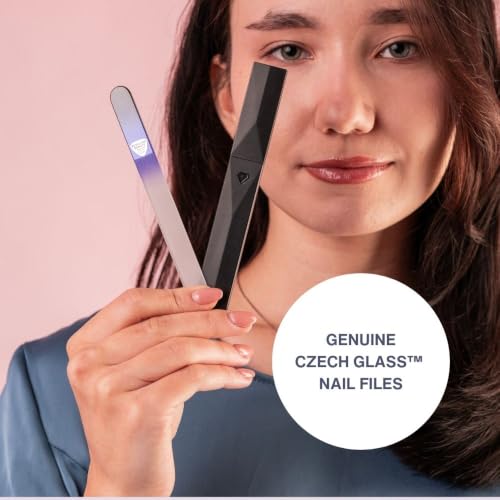 Bona Fide Beauty Czech Glass Nail File (Black Cobalt), Includes Black Case | Crystal Nail File for Natural Nails made in the Czech Republic, etched glass file with case, fine grit - color: Black Cobalt