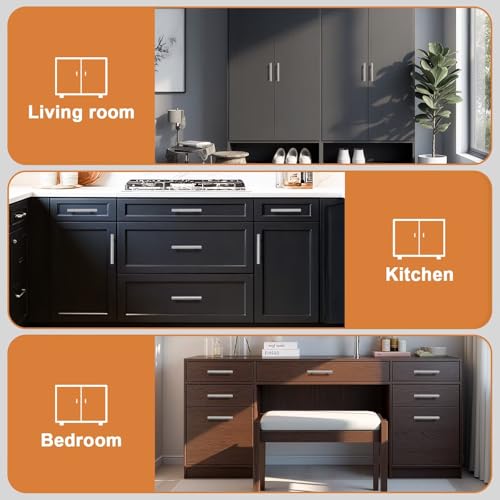 Probrico 30 Pack Hole Centers (76mm) 3inch Polished Chrome Kitchen Cabinet Handles Stainless Steel Polished Chrome Cabinet Pulls Round T Bar Pull Handle for Cabinets and Drawers Total Length 5inch - color: Polished Chrome, size: Hole Centers: 3"