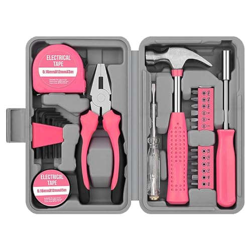 24Pcs Pink Women Portable Hand Tool Kit for Home DIY Repair