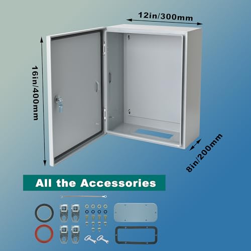 Generic Waterproof Electrical Enclosure 16 x 12 x 8'', Outdoor Electrical Box Weatherproof, Electrical Junction Box with Reinforced Lock, Gray, JYX403020 - size: 16 x 12 x 8''