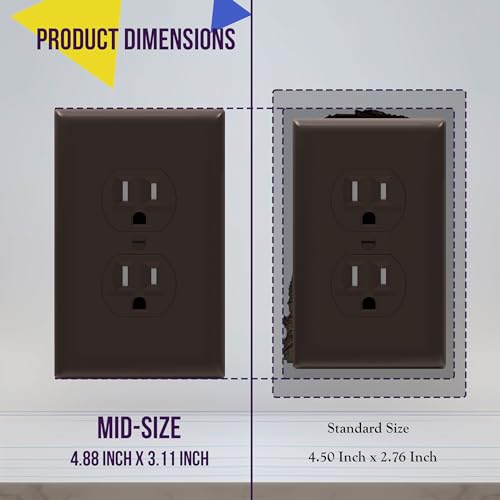 ENERLITES 10 Pack Mid-Size Duplex Outlet Covers Wall Plate, Brown - color: Brown, size: Mid-Size