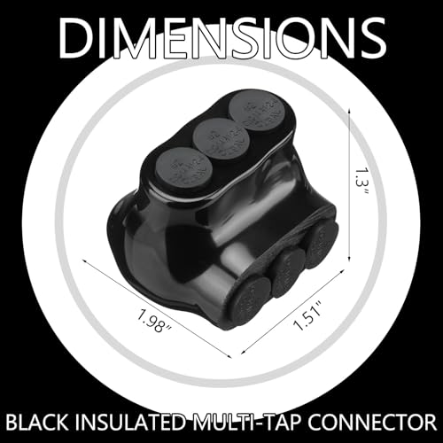 Kanayu 5 Pcs Black Insulated Multi Cable Connector, 3 Ports Electric Wire Connectors and Soldering Lugs, Single Side Entry Cable Splicers, with Oxide Inhibitor (2-14 Wire Range,1.98" X 1.30") - size: 2-14 Wire Range,1.98" x 1.30"