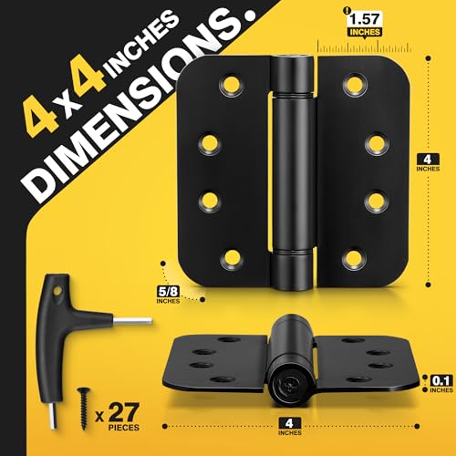 KOLET Self Closing Door Hinges, 4 x 4 Inches, Matte Black, 3 Pack - color: Matte Black