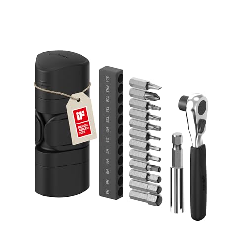 BONE Bike Portable Tool Kit Lite, iF Design Award 12-in-1 Bicycle Tool Bag, Scratch-Free & Waterproof Silicone Capsule for Repair, Cycling Tools with Ratchet Wrench for Biking & Home Repair - color: Black - 12-in-1 (Ultralight)