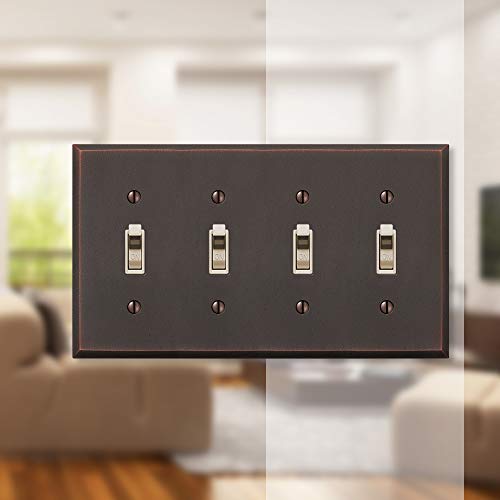 Amerelle Manhattan Quadruple Toggle Cast Metal Wallplate in Aged Bronze - size: 4 Toggle