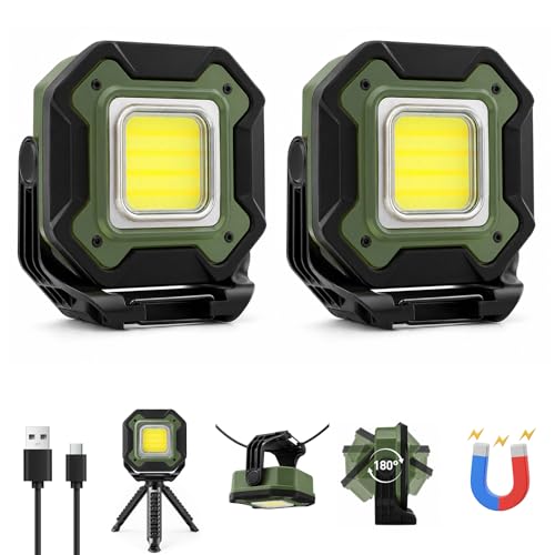 2-Pack 6000mAh Magnetic LED Work Light Rechargeable Waterproof - color: Green