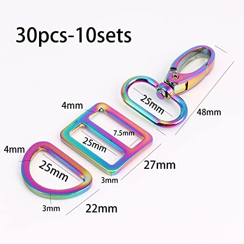 PECMER 30 Pcs Rainbow Purse Hardware for Bag Making Swivel Hooks 1 Inch D Rings for Purse Strap Dog Collar Handbags Buckles Replacement Belt Making Supplies 25mm 10 Set Colorful(30 pcs Rainbow) - color: 30 Pcs Rainbow