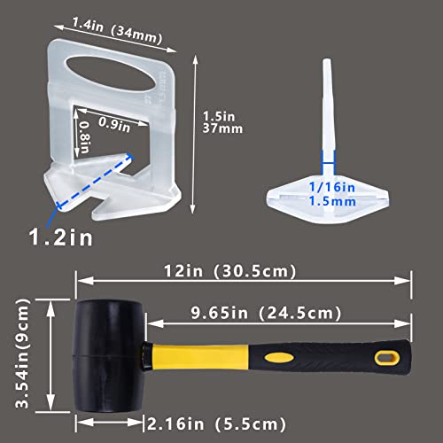 Tile Leveling System 1/16 Inch Spacers Tile Leveler Clips 5500 Pcs and 16 oz Rubber Mallet Hammer .Tile Tools Set for Professional Ceramic and Stone Installation