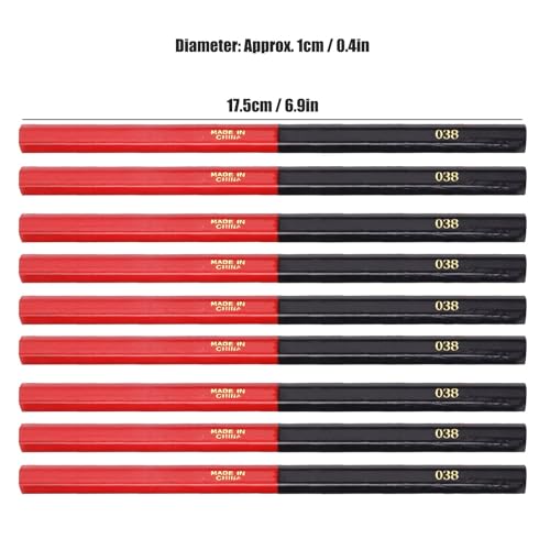 Carpenters Pencil 10Pcs,Hex 2‑Head Red Blue Round Wire Carpenters Pencils with Thickened Core, Woodworking Construction Pencils for Marking Drawing Writing(6.9in)