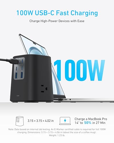 Anker Desktop Charger, 9-in-1 Power Strip with 300J Surge Protector, 100W - color: Black