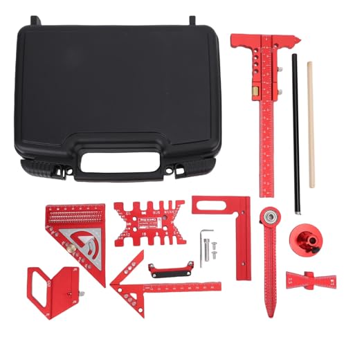 Woodworking Ruler Set, 9Pcs Aluminum Alloy Geometry Set Precision Measuring Tools for Accurate Layout Includes T Square Ruler, Compasses, Protractor, and Dovetail with