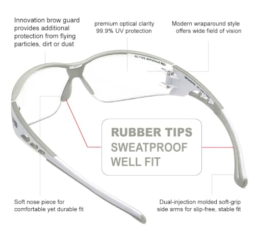 HTS HUNTERSKY Super Flexible Lightweight Anti Fog Wrap-Around U6 Clear Shooting Safety Glasses with ANSI Z87.1 Scratch Resist - color: Light Gray / Clear (1 Pack)