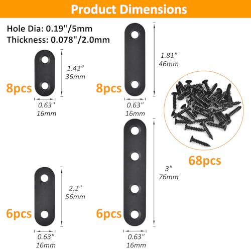 Mending Plates for Wood - 28 Set Metal Flat Plate Straight Bracket for Board, Bed Frame, Furniture & Shelves,Wood Connector Brackets,Stainless Steel (4 Size-28 Set) - size: 4 Sizes Set (1.42/1.81/2.2/3 inches)