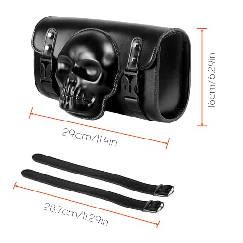 Rogierra 7.2L Motorcycle Tool Bag，Universal PU Leather Motorcycle Fork Bag Waterproof Handlebar Bag For Harley Suzuki Kawasaki，Black 3D Skull Bag - style: 3d Skull Pattern