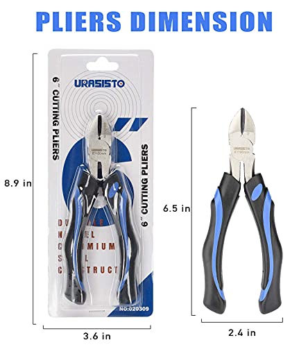 URASISTO 6-Inch Side-Cutting Pliers Diagonal Pliers with heavy Duty Nickel Chromium Steel Construction - size: 6" Diagonal Cutting Pliers