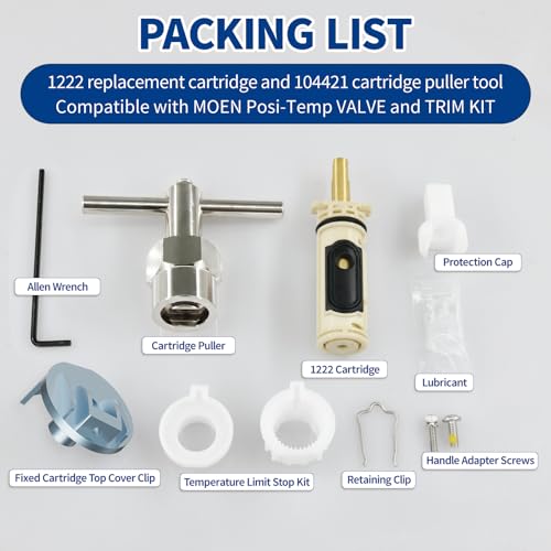 1222/1222B Cartridge Pressure Balancing with 104421 Removal Tool & 116653 Handle Metal Adapter Replacement,Compatible with Moen Posi Temp Single Handle Tub/Shower Faucets Plumbing Repair Kit,Brass - style: 1